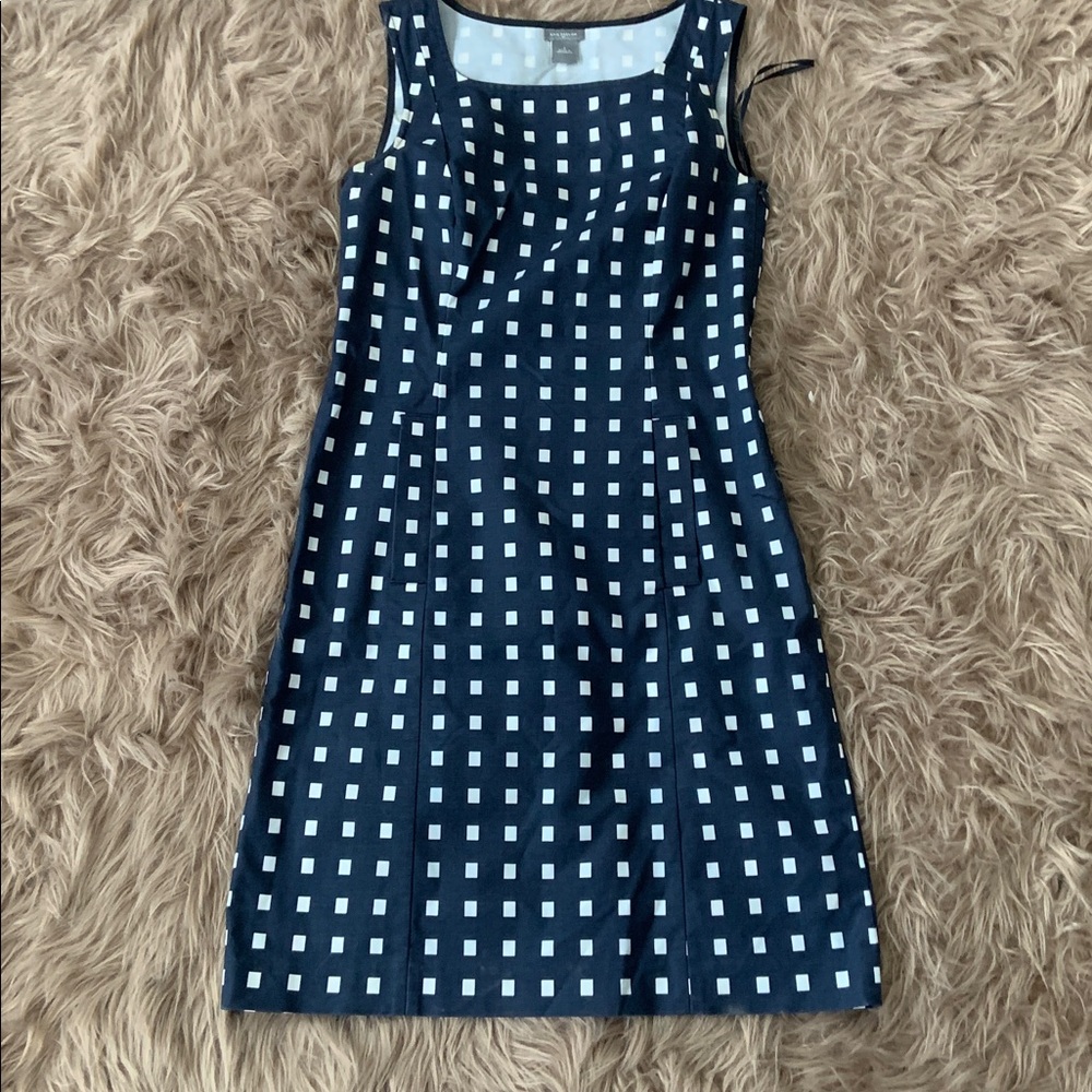 Ann Taylor white red blue plaid midi dress
